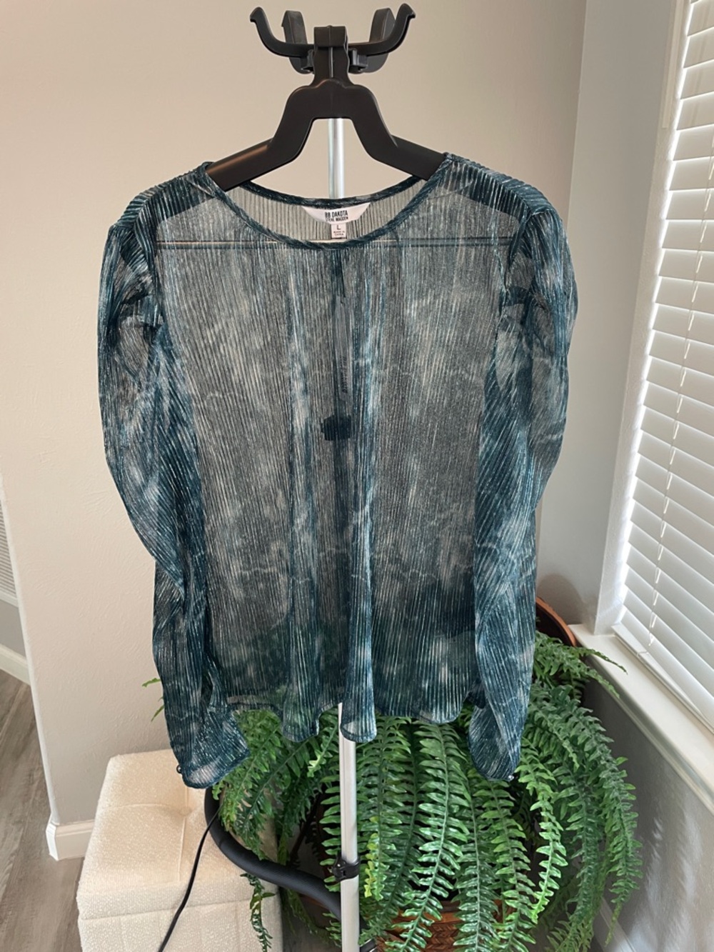 BB Dakota by Steve Madden Teal Long Sleeve Top with Puffed Sleeve
